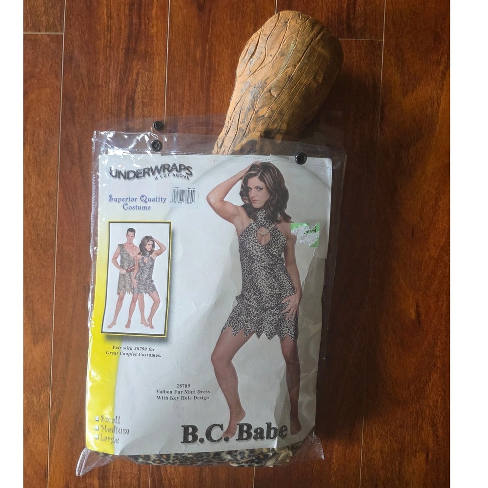 Underwraps BC Babe Cavewoman Costume Leopard Print Mini Dress Club Womens Medium